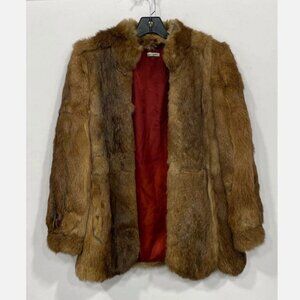 Vintage Real Rabbit Fur Coat Jacket Brown Women S Mobwife Glam Korea Pea Coat
